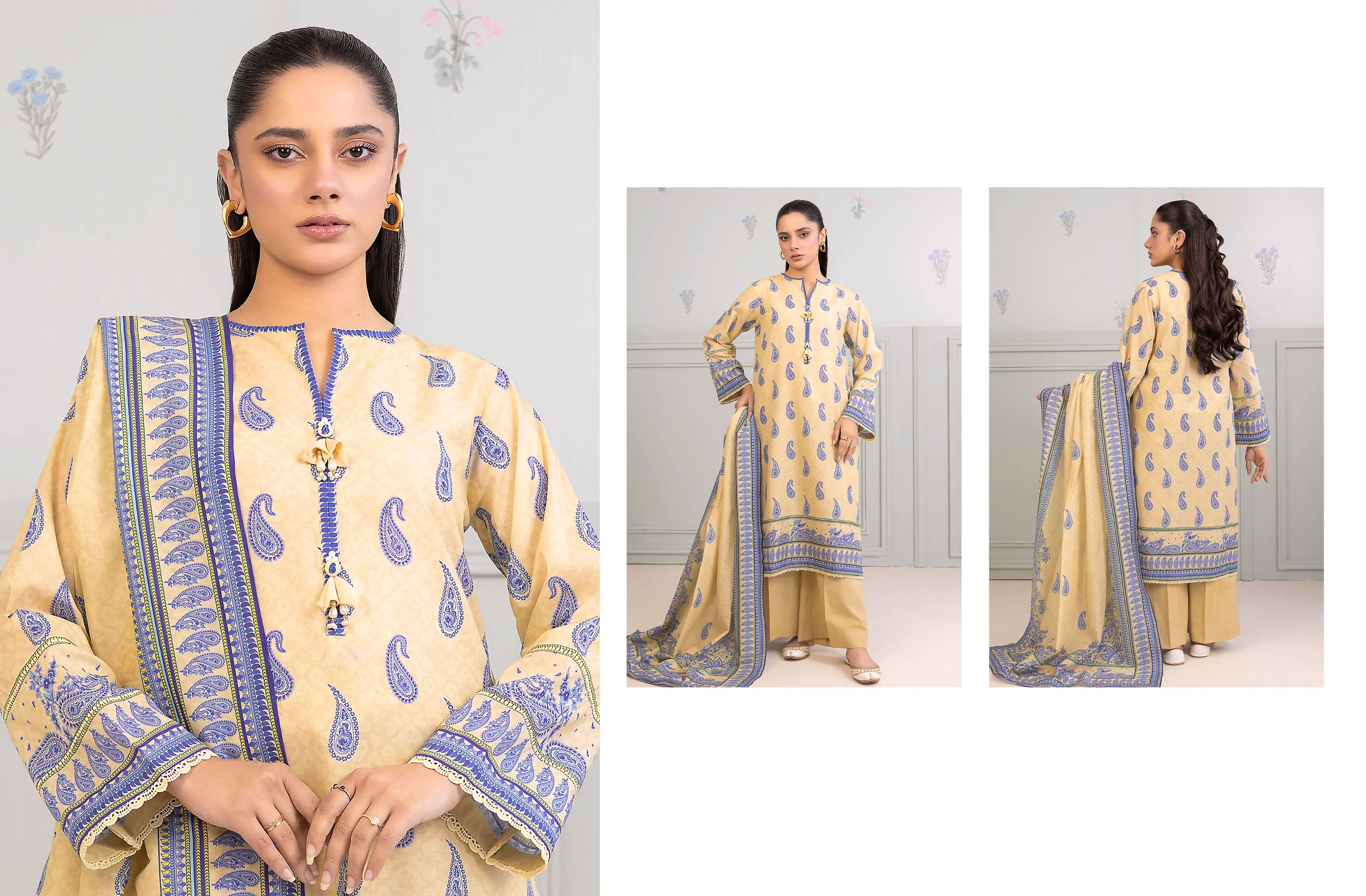 set of printed zellbury linen 3pc