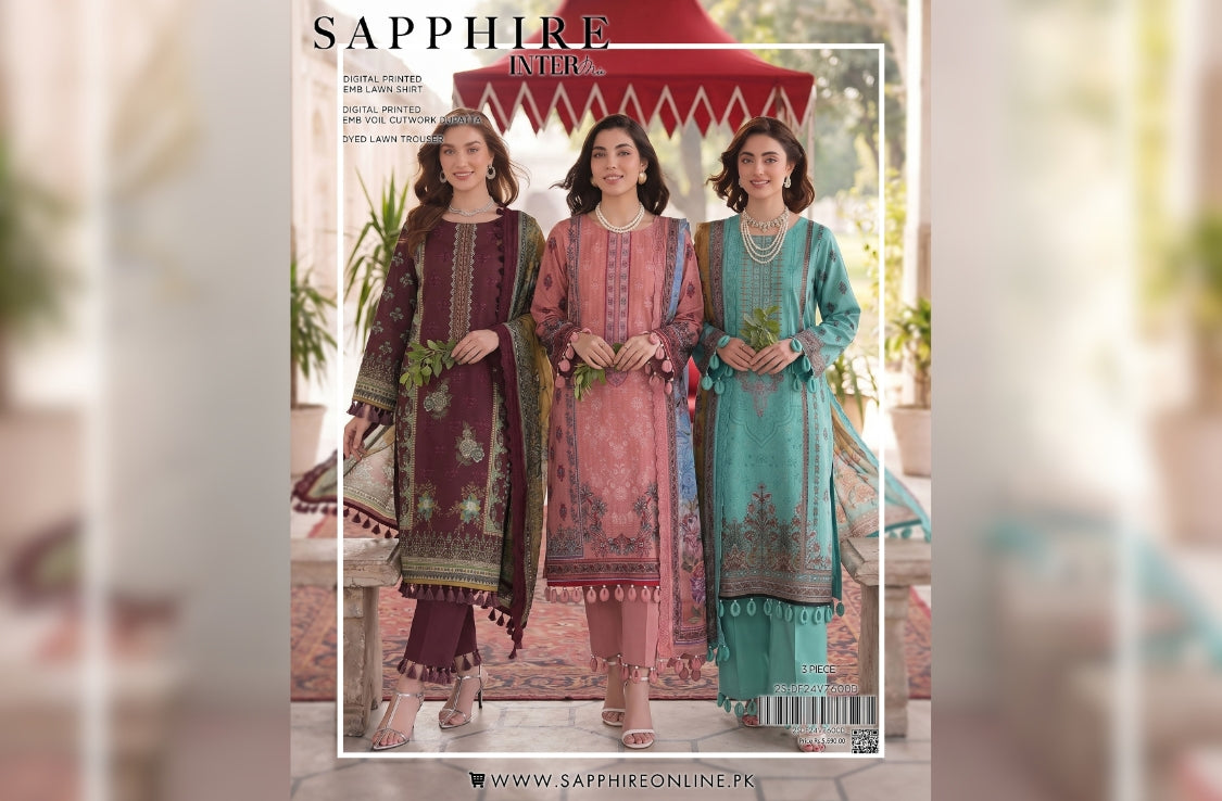 Set of Sapphire Emb Print Lawn 3Pc