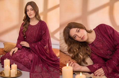 Set of Zarmeen Emaan Premium Embroidered Viscose 3 Piece