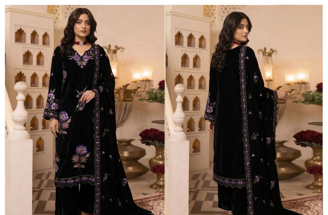 Set of Zarmeen Emaan Premium Embroidered Velvet 3 Piece