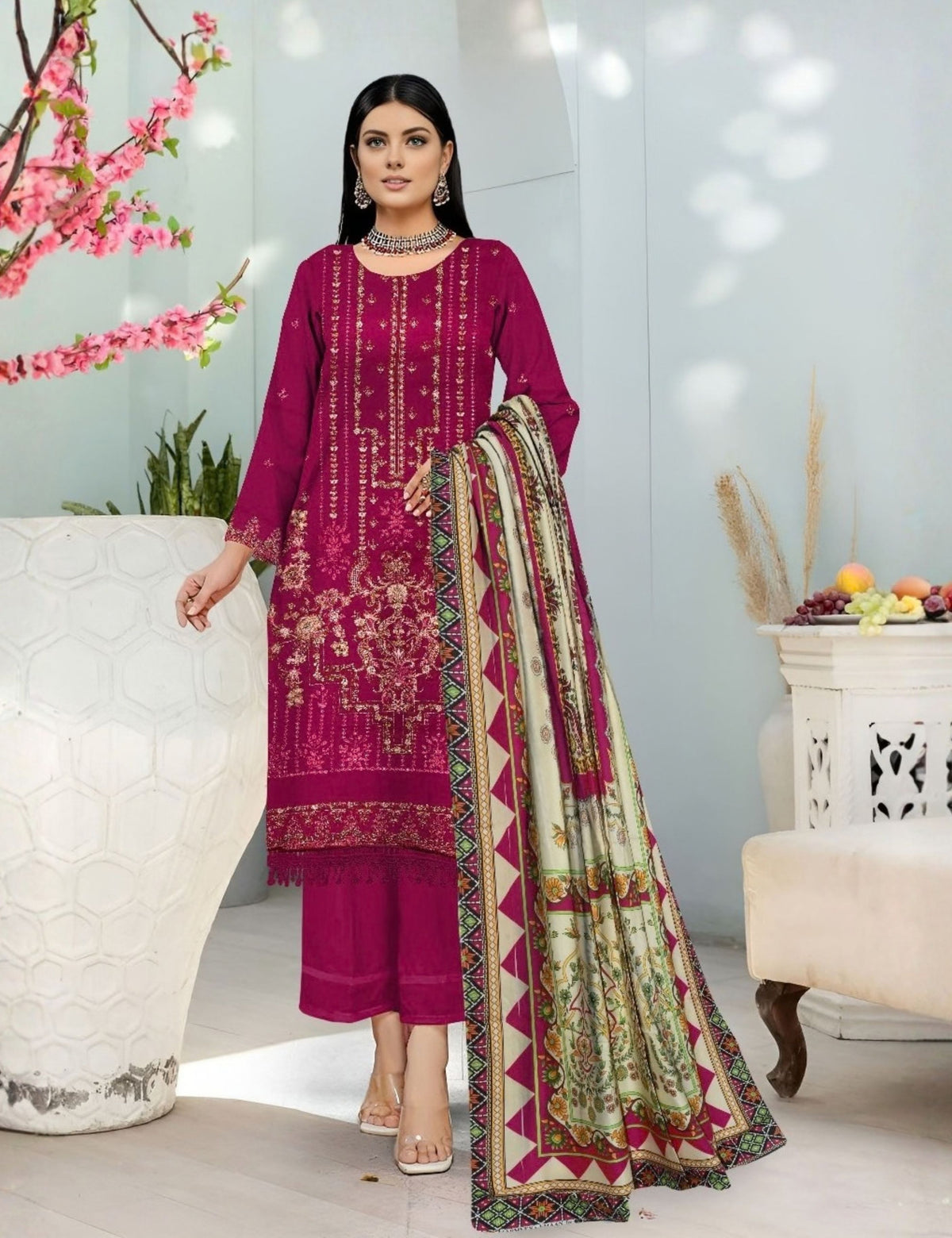 Zarmeen Emaan Emb Viscose 3-Pc ZE-4286