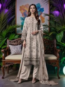 Emb 3pc Munarq Print Lawn V-2528